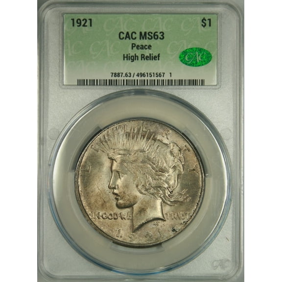 1921 HR Peace Dollar MS63 CACG (PM496151567)