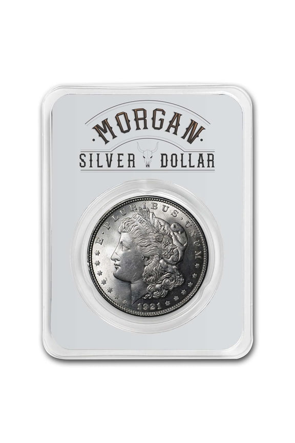 1921 Morgan Silver Dollar BU - w/Long Horn Card