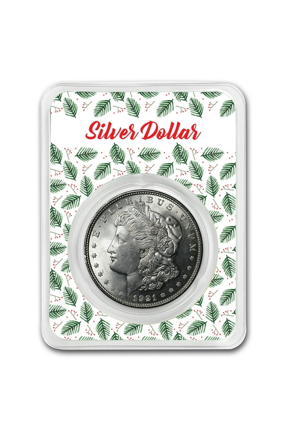 1921 Morgan Silver Dollar BU - w/Merry Christmas Card