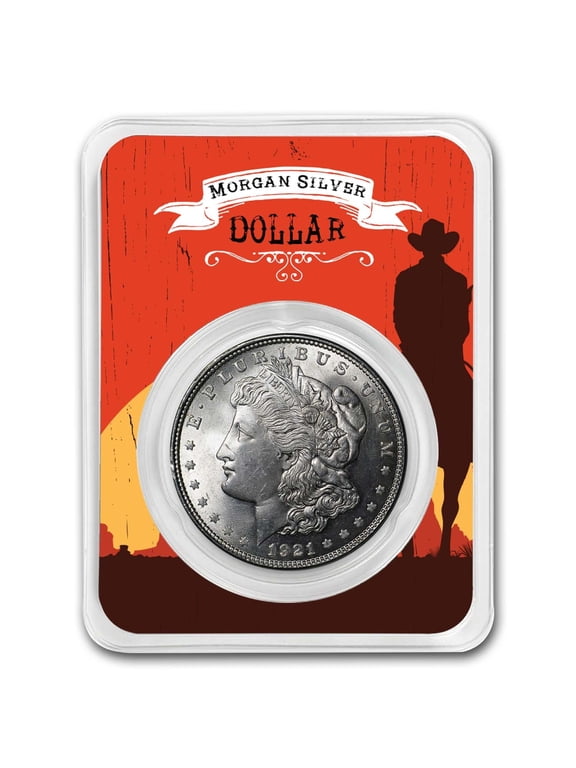 1921 Morgan Silver Dollar Sunset Rider Card BU