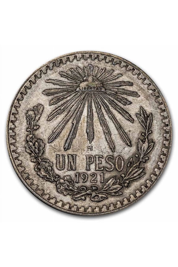 1921 Silver Mexican 1 Peso Cap & Rays AU