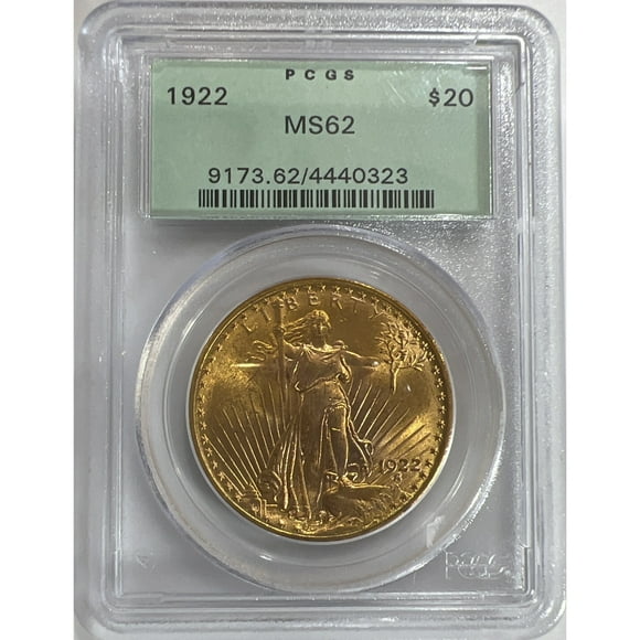 1922 $20 PCGS MS-62 Gold Double Eagle Saint Gaudens - GR LABEL