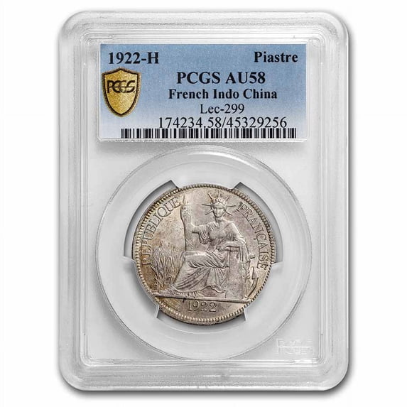 1922-H French Indo-China Silver Piastre AU-58 PCGS