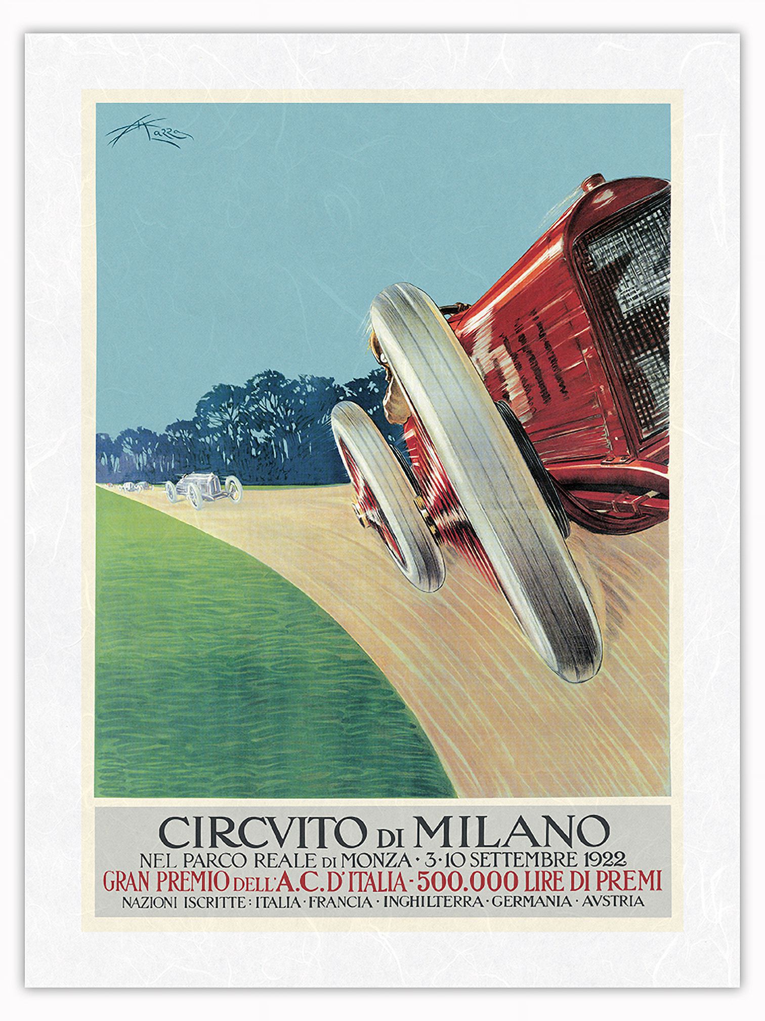 1949 European Grand Prix Monza Vintage Style Racing Poster – 16x24 – Matte Paper