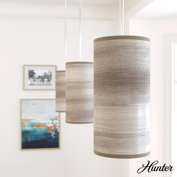 Hunter - Solhaven 1-light Light Grey Oak, Mini Pendant Light, Dimmable, Modern Style, Cylinder Shaped, for Bedrooms, Dining, Living Rooms - 19239