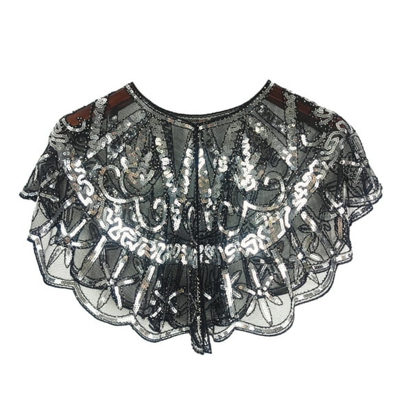 1924s Vintage Sequined Evening Cape – Elegant Bridal Shrug, Sparkly V-Neck Party Scarf, Flapper Accessory for Weddings & Special Events