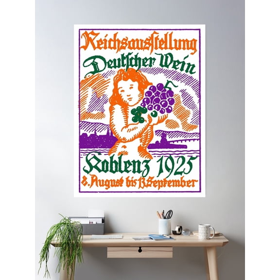 1925 German Wine Fair Poster Wall Art, Modern Wall Decor For Living Room Bedroom, 12x18 UNFRAMED