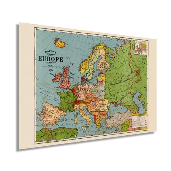 1925 Map of Europe - Vintage Map Europe Wall Art - Bacon's Standard Map of Europe Poster - Vintage Europe Map Poster - Europe Decor Poster Map of Europe