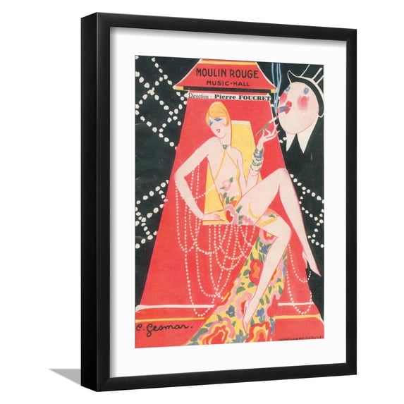 Art.com 1925 Moulin Rouge programme ça c'est paris Giclee Print by Edouard Halouze, Black Frame Wall Art, 17" x 21"