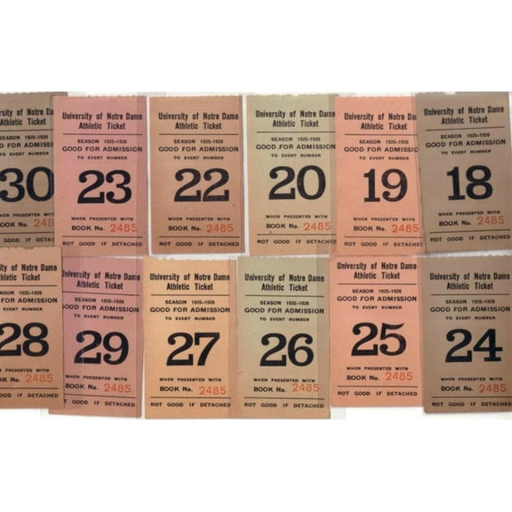 1925 1926 Notre Dame Set of 12 Student Tickets College Basketball Football