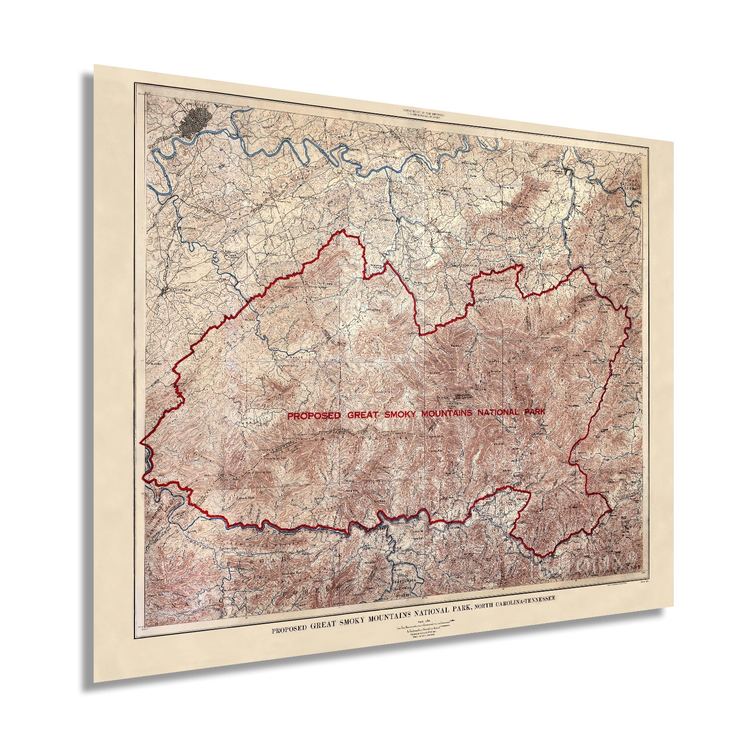 1926 Proposed Great Smoky Mountains National Park Map Vintage Map