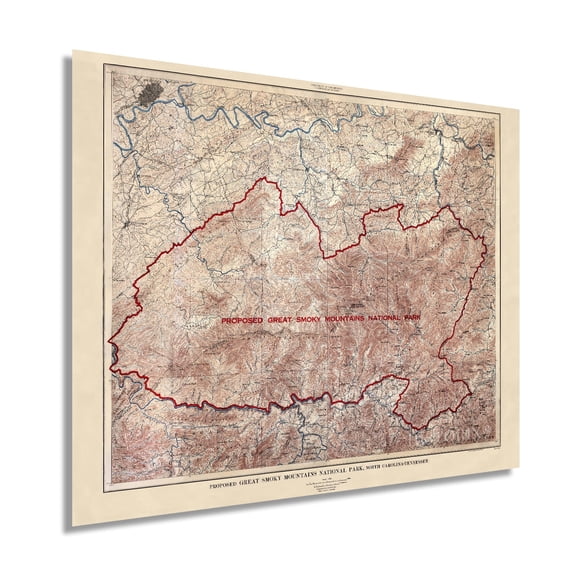 1926 Proposed Great Smoky Mountains National Park Map - Vintage Map Wall Art - U.S. Geological Survey Planning Map - North Carolina Tennessee Poster