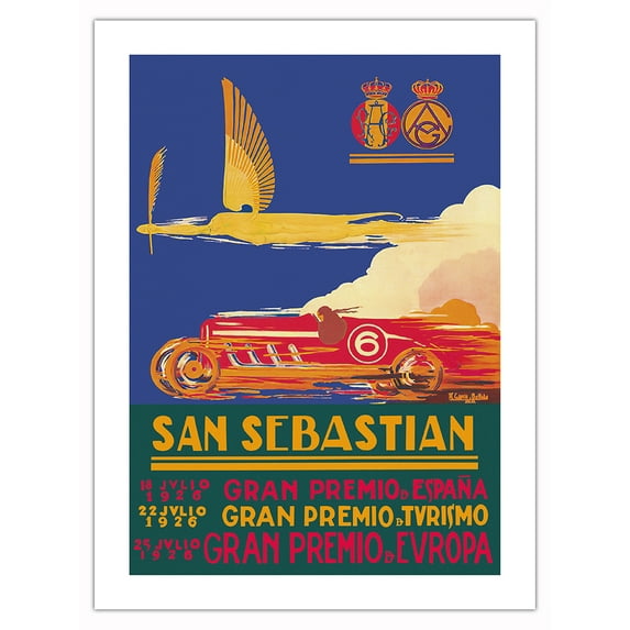 1926 San Sebastian Spanish Grand Prix (Gran Premio de San Sebastian) - Vintage Car Racing Poster by Antonio Garcia Bellido - Bamboo Fine Art 290gsm Paper Print (Unframed) 18x24in