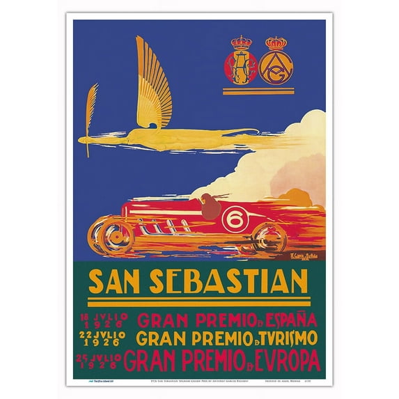 1926 San Sebastian Spanish Grand Prix (Gran Premio de San Sebastian) - Vintage Car Racing Poster by Antonio Garcia Bellido - Master Art Print 10in x 14in