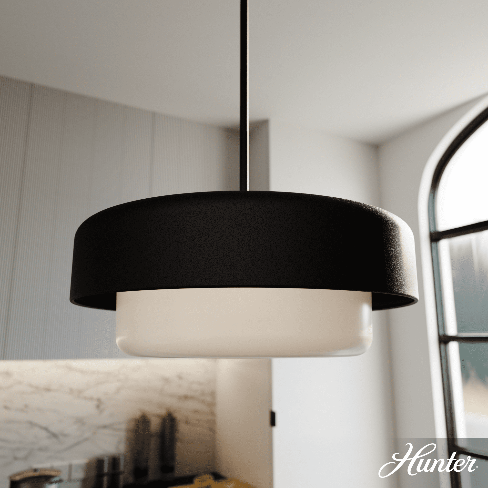 Natural Iron 18" Drum Pendant with Frosted Glass Shade