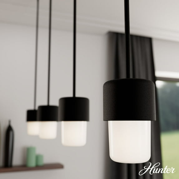 Hunter - Station 1-light Natural Black Iron, Mini Pendant Light, Dimmable, Cylinder Shaped, for Bedrooms, Dining, Living Rooms - 19277
