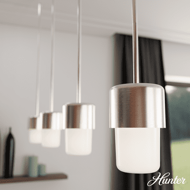 Hunter - Station 1-light Brushed Nickel, Mini Pendant Light, Dimmable, Cylinder Shaped, for Bedrooms, Kitchens, Dining, Living Rooms - 19278