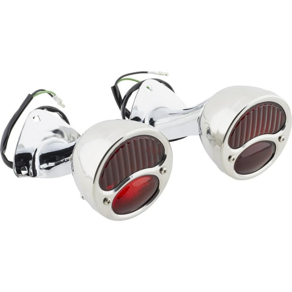 1928-1931 Ford Model A Stainless Tail Light Kit: Polished Stainless Housing, Glass Lenses, Left License Plate Illumination, Chrome-Plated Brackets, 12V Operation, Dual Single-Filament Bulbs