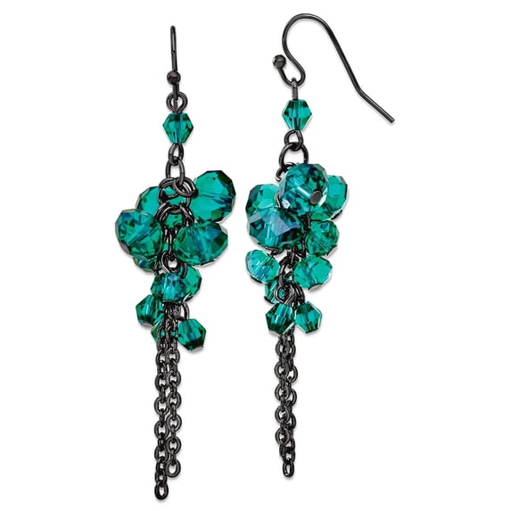 Silver-tone Shepherd hook Simulated Turquoise Crystal Bead Cluster Drop Earrings 68x18mm Wide Dangle Earring for Women