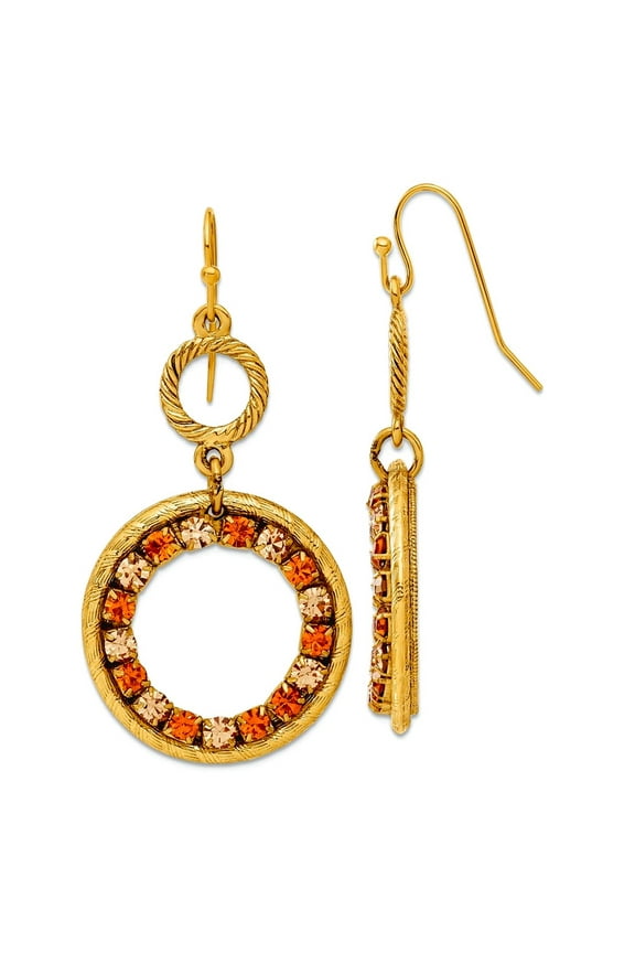 Gold-tone Shepherd hook Lt and Dk Yellow Crystal Circle Drop Earrings 51x26mm Wide Dangle Earring for Women