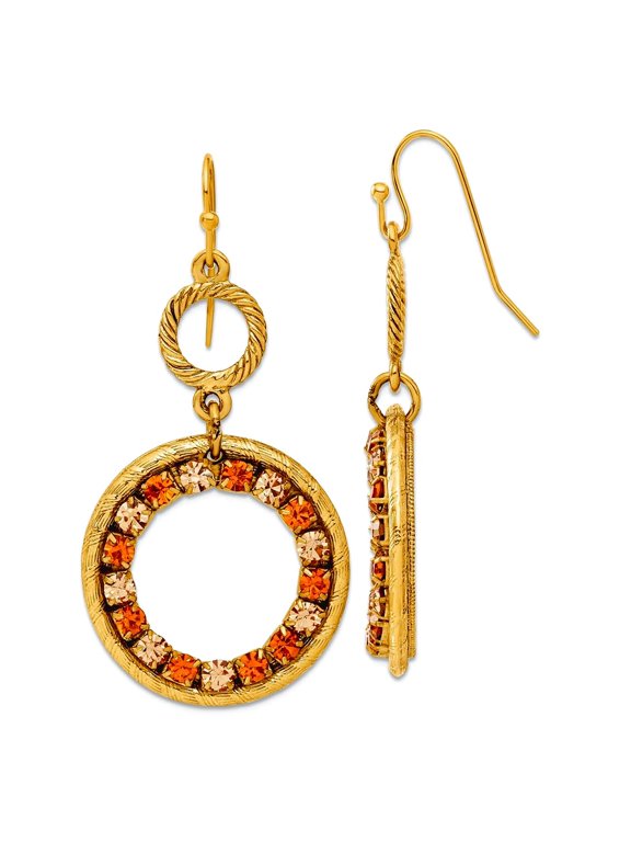 Gold-tone Shepherd hook Lt and Dk Yellow Crystal Circle Drop Earrings 51x26mm Wide Dangle Earring for Women