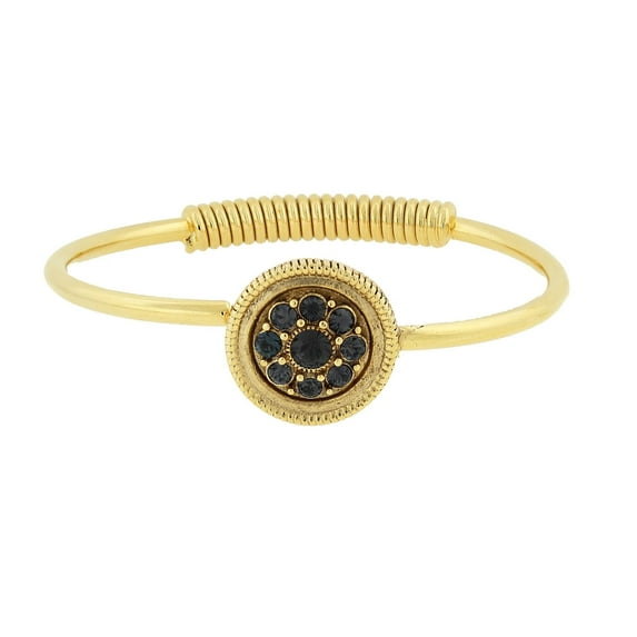 1928 Jewelry 14K Gold Dipped And Black Crystal Spring Hinge Cuff Bracelet