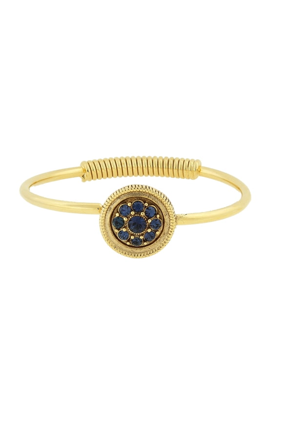 1928 Jewelry 14K Gold Dipped Blue Crystal Spring Hinge Cuff Bracelet