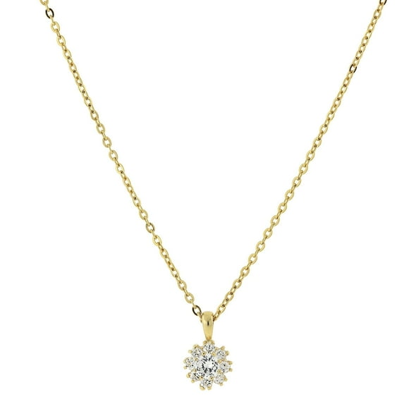 1928 Jewelry 14K Gold-Dipped Cubic Zirconia Flower Setting Pendant Necklace For Women 16" + 3" Extender