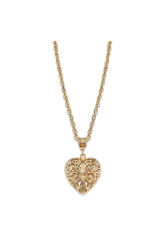 1928 Jewelry 14K Gold Dipped Filigree Puff Heart Pendant Necklace For Women With Austrian Crystals, 18