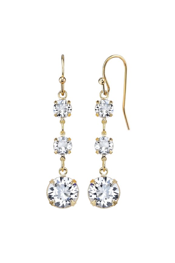 1928 Jewelry 14K Gold Dipped Genuine Austrian Crystal Linear Drop Earrings