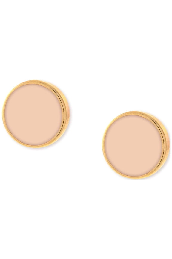 1928 Jewelry 14K Gold Dipped Large Round Enamel Button Earrings (Peach)