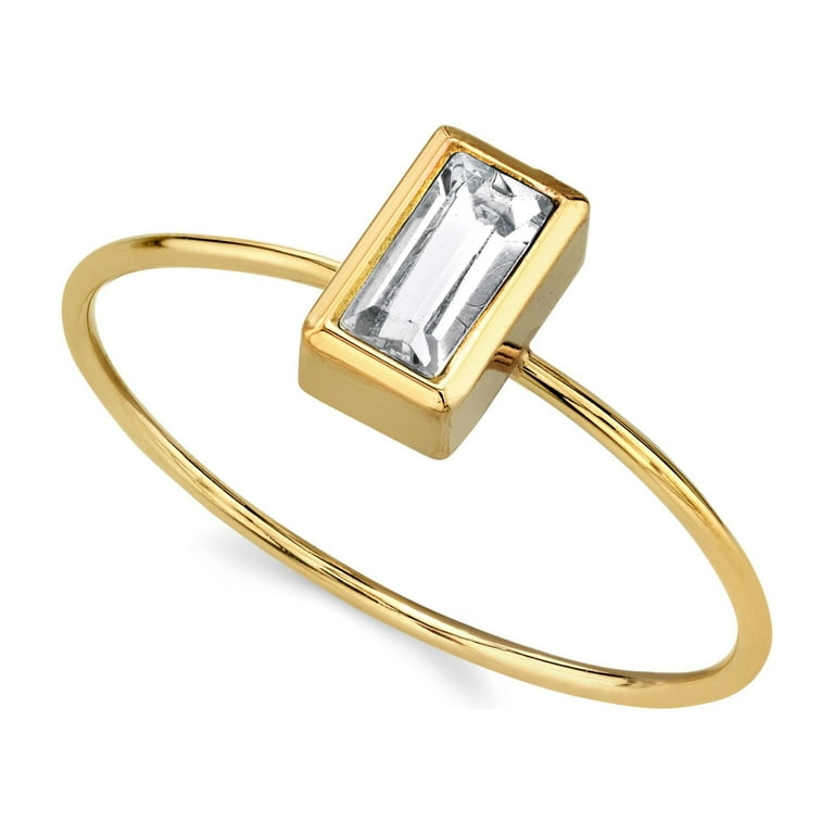 1928 Jewelry 14K Gold Dipped Rectangle Crystal Delicate Ring Size