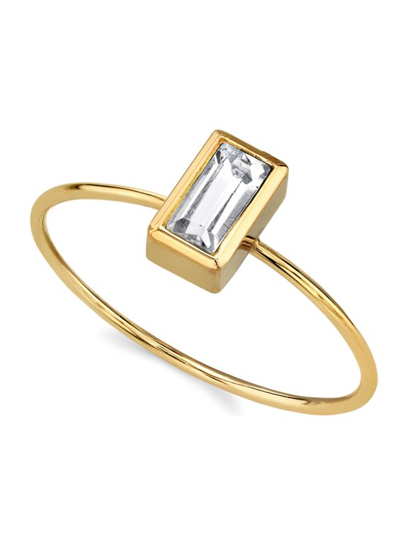 1928 Jewelry 14K Gold Dipped Rectangle Crystal Delicate Ring Size 7 (Clear)