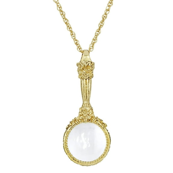 1928 Jewelry 14K Gold Dipped Romantic Interlude Magnifying Glass Pendant Necklace For Women 30 Inch Long - Magnification Power: 4-5X