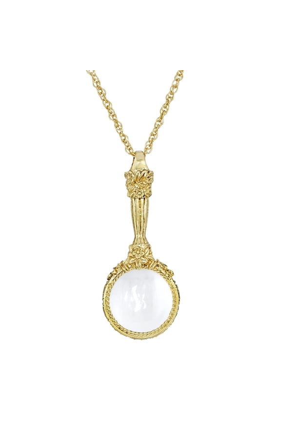 1928 Jewelry 14K Gold Dipped Romantic Interlude Magnifying Glass Pendant Necklace For Women 30 Inch Long - Magnification Power: 4-5X