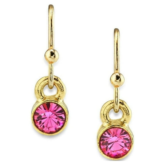 1928 Jewelry 14K Gold Dipped Round Crystal Wire Drop Earring (Pink)