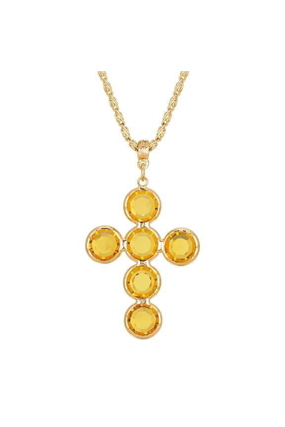 1928 Jewelry 14K Gold- Dipped Topaz Brown Austrian Cross Pendant Necklace For Women 20 In