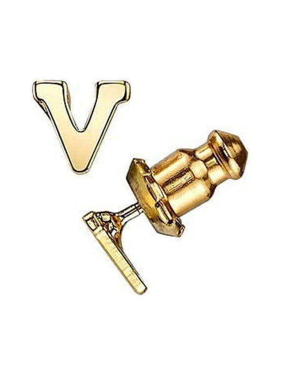 1928 Jewelry 14K Gold Dipped "V" Initial Button Stud Earrings
