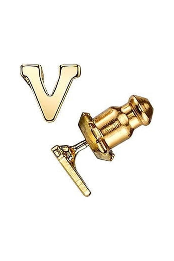 1928 Jewelry 14K Gold Dipped "V" Initial Button Stud Earrings
