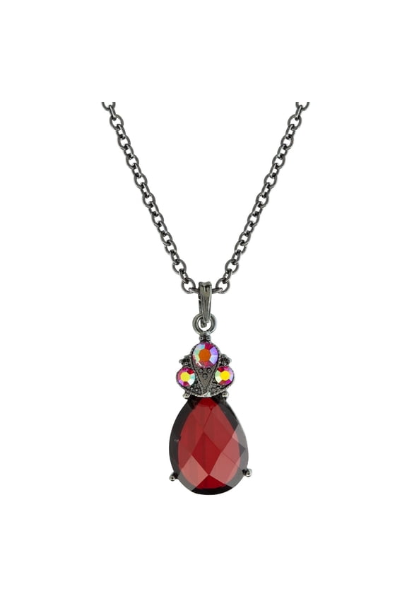 1928 Jewelry AB Crystal Siam Red Teardrop Pendant Necklace For Women 16"+ 3" Extender