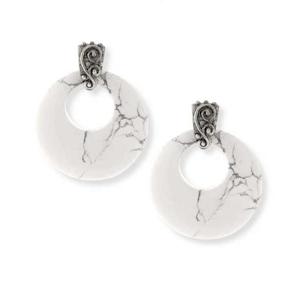 1928 Jewelry Ancienne White Howlite Gemstone Hoop Earrings