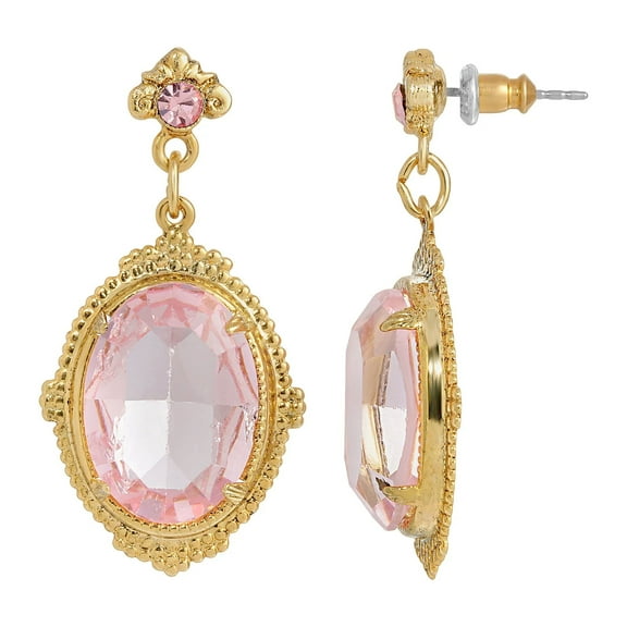 1928 Jewelry Antique Style Oval Post Austrian Rose Pink Crystal Drop Earrings