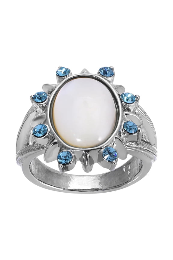 1928 Jewelry Aquamarine Crystal Crystal Mother Of Pearl Ring Size 7