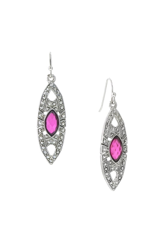1928 Jewelry Art Deco Inspired Fuchsia and Marcasite Drop Earrings