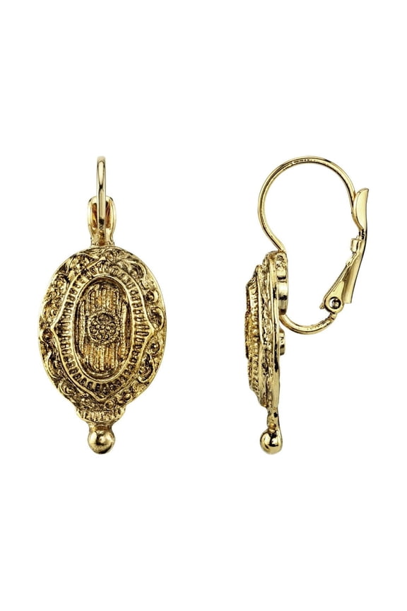1928 Jewelry Baroque Insignia Oval Drop Earrings (Gold)