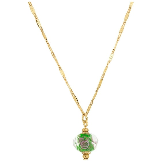 1928 Jewelry Bel Fiore Olivine Green Glass Bead Drop Pendant Necklace For Women 15" + 3" Extender