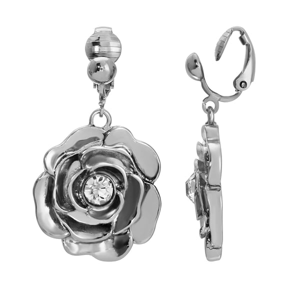 1928 Jewelry Bellesa Crystal Accent Flower Clip On Earrings For Women