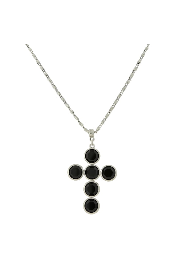 1928 Jewelry Black Austrian Crystal Cross Pendant Necklace For Women, 20 Inch
