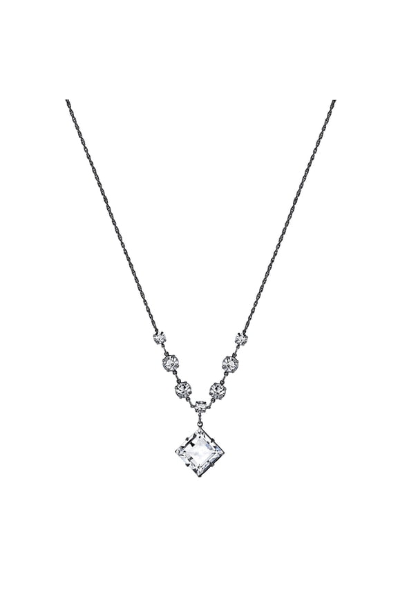 1928 Jewelry Black Chain Square Austrian Crystal Element Pendant Necklace For Women 16" + 3" Extender