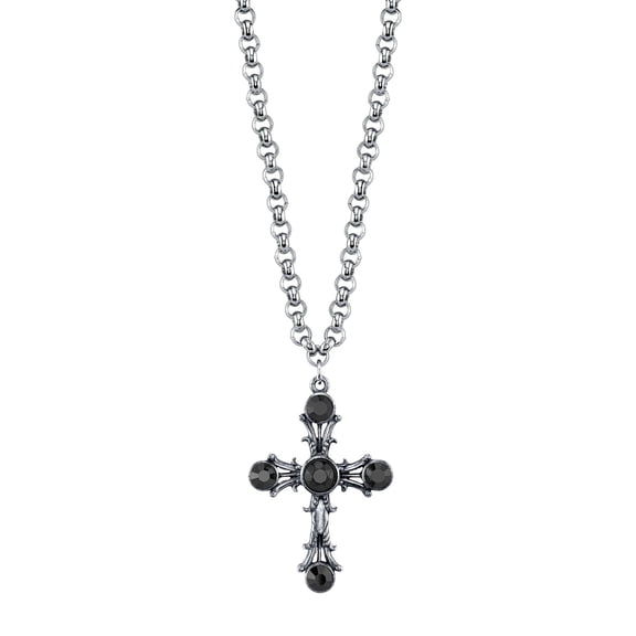 1928 Jewelry Black Cross Pendant Necklace For Women 16" + 3" Extender